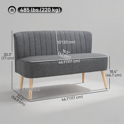 Canapé 2 places moderne tissu lin pieds bois