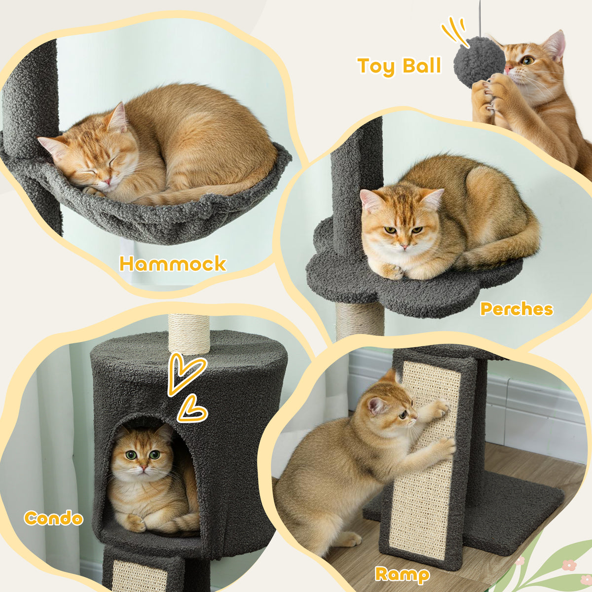 Arbre à chat hauteur réglable avec griffoirs et hamac