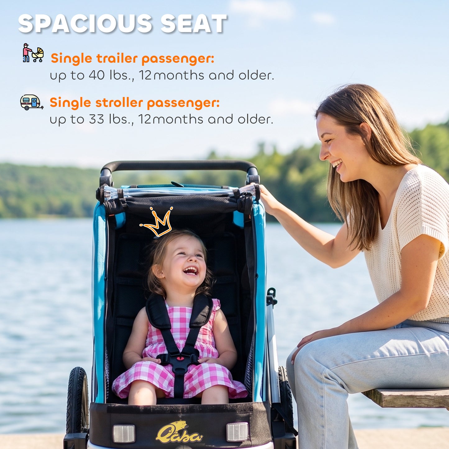 Remorque vélo 3-en-1 enfant pliable avec siège inclinable