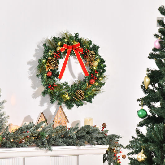 Couronne de Noël 60 cm prééclairée avec baies rouges