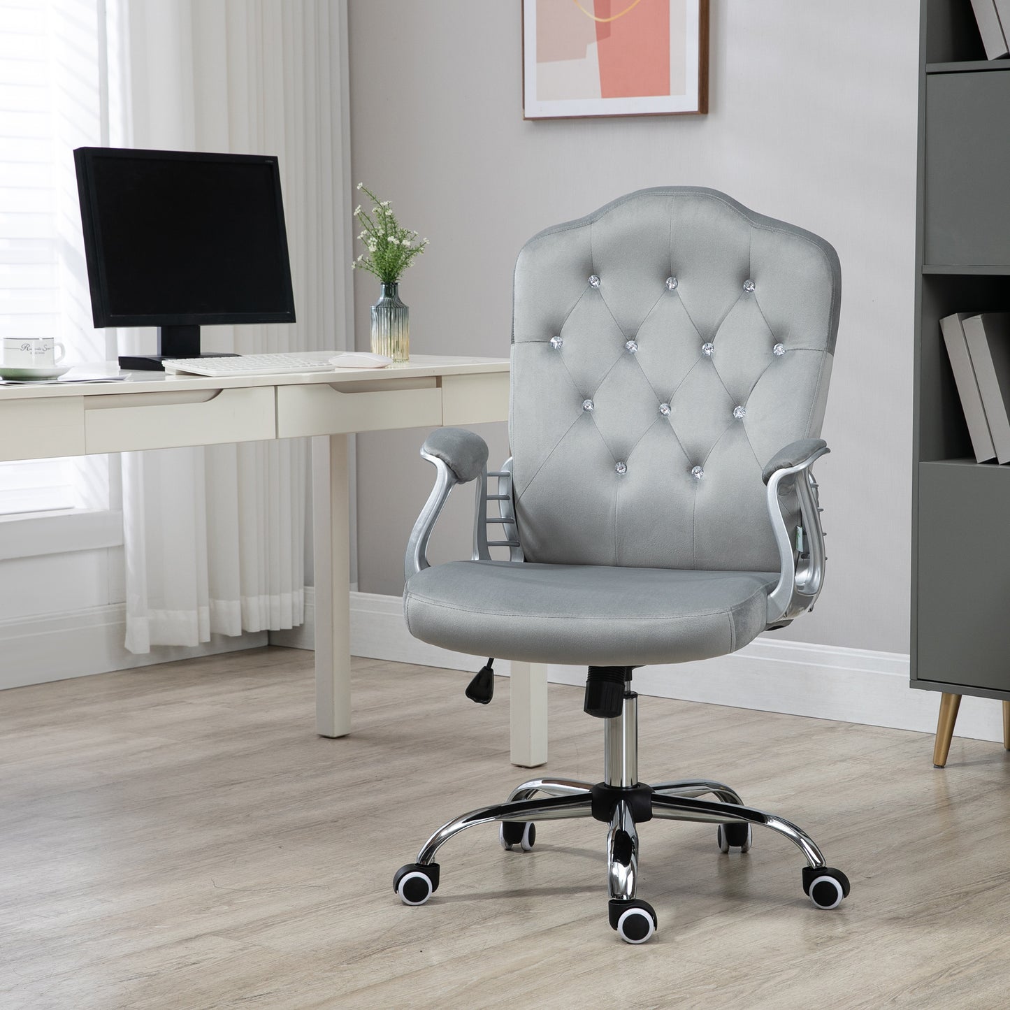 Chaise bureau velours style français boutons cristal