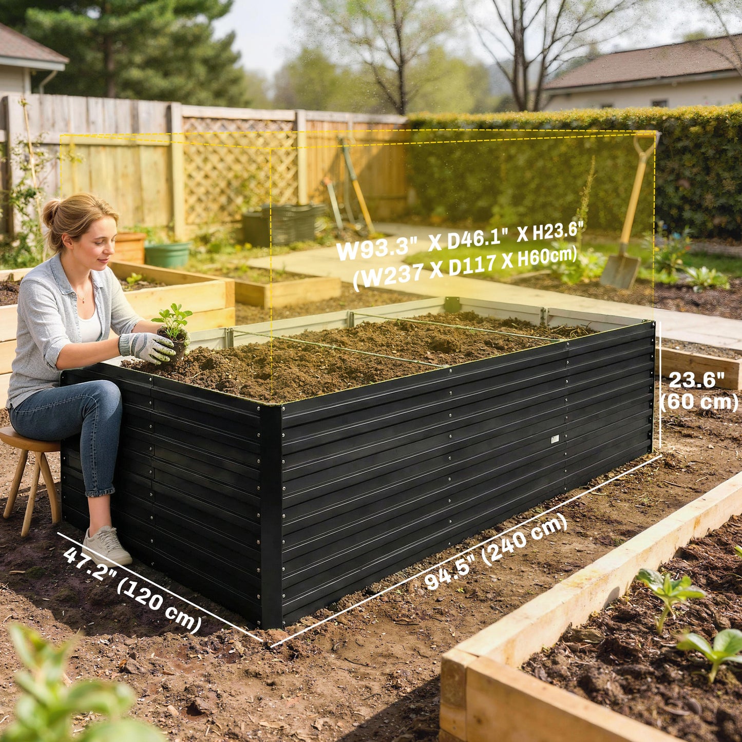 Bac de jardinage surélevé galvanisé extra profond 240x120x60cm
