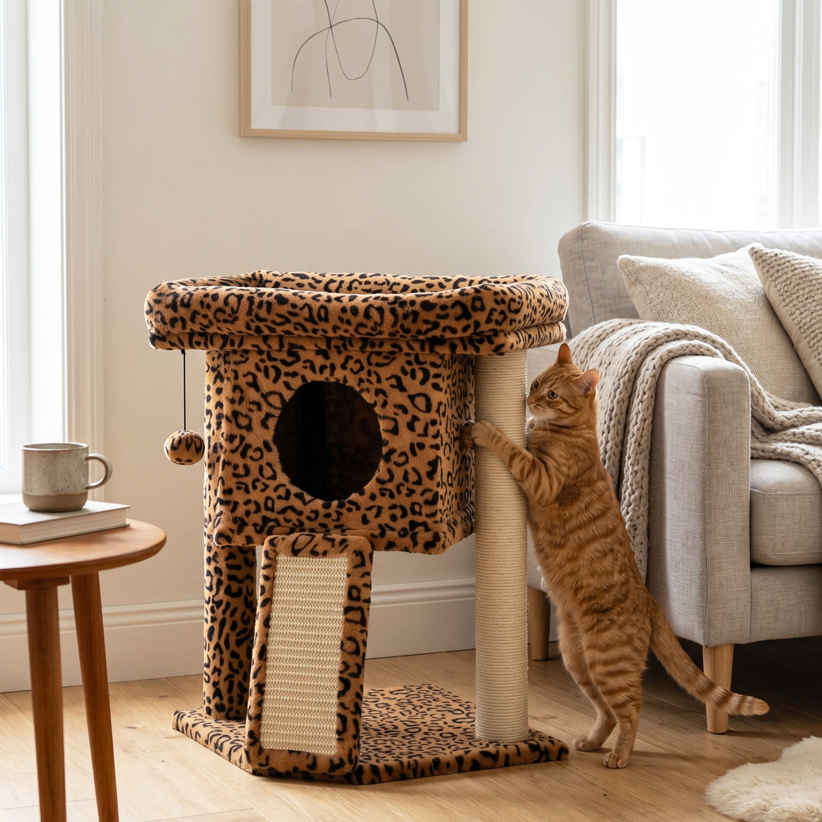 Tour à chat compacte avec perchoir et maison