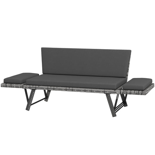 Aosom Causeuse Convertible en Rotin Gris - Chaise Longue Patio
