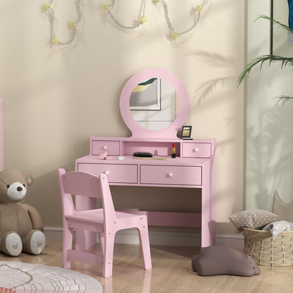 Coiffeuse enfant avec miroir et tabouret 4 tiroirs