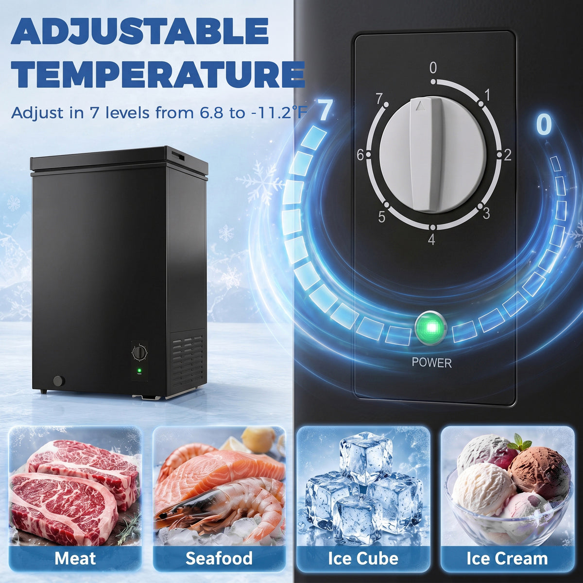 Congélateur tombeau compact 99 L thermostat réglable