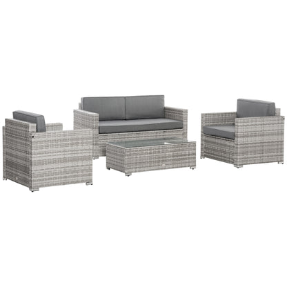 Outsunny 4 Pcs Rattan Patio Set - Thick Cushions, Mixed Grey