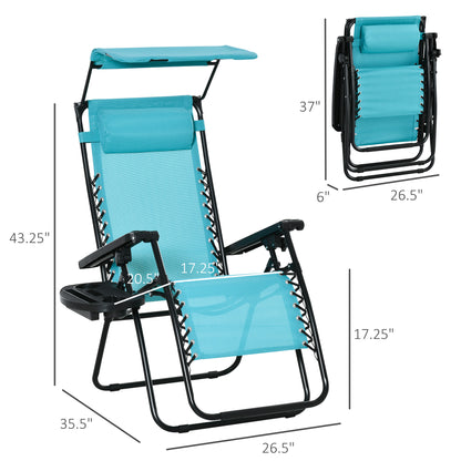 Chaise longue zéro gravité pliable avec auvent