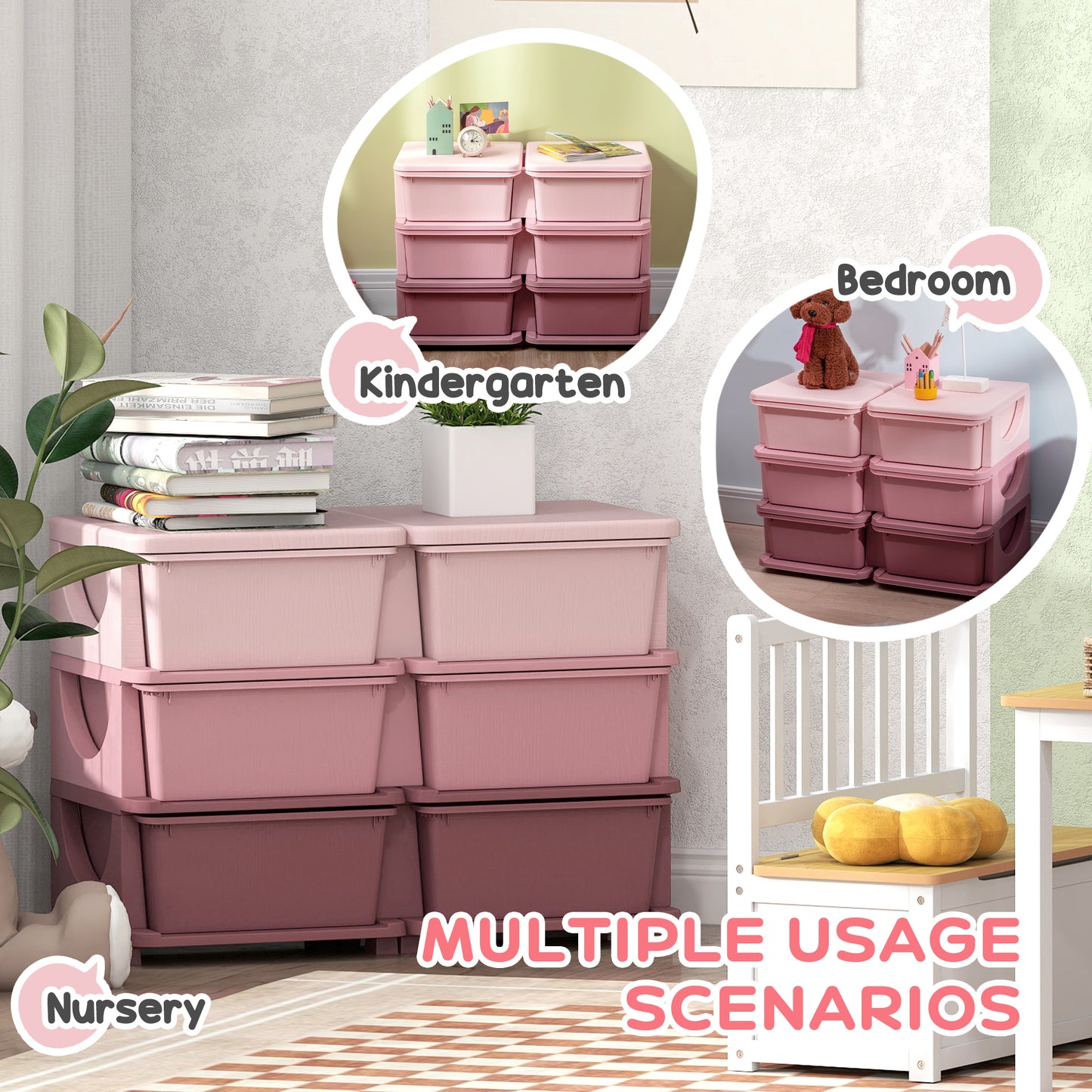 Organisateur jouets 3 niveaux 6 tiroirs plastique enfants