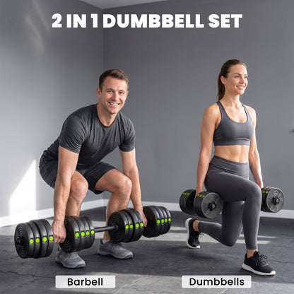 Ensemble haltères et barre 2-en-1 ajustable 30 kg