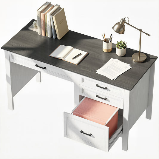 Bureau de travail style fermette avec tiroirs et classeur