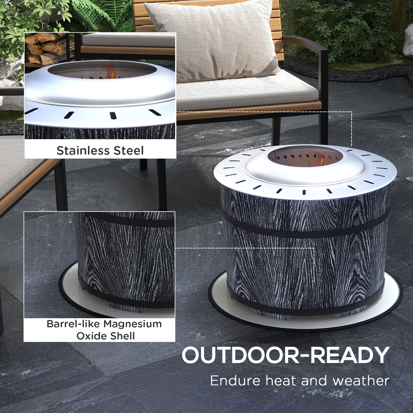 Foyer extérieur sans fumée avec tapis de protection