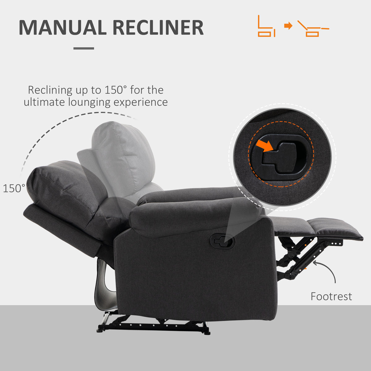 Fauteuil inclinable manuel avec repose-pieds en lin