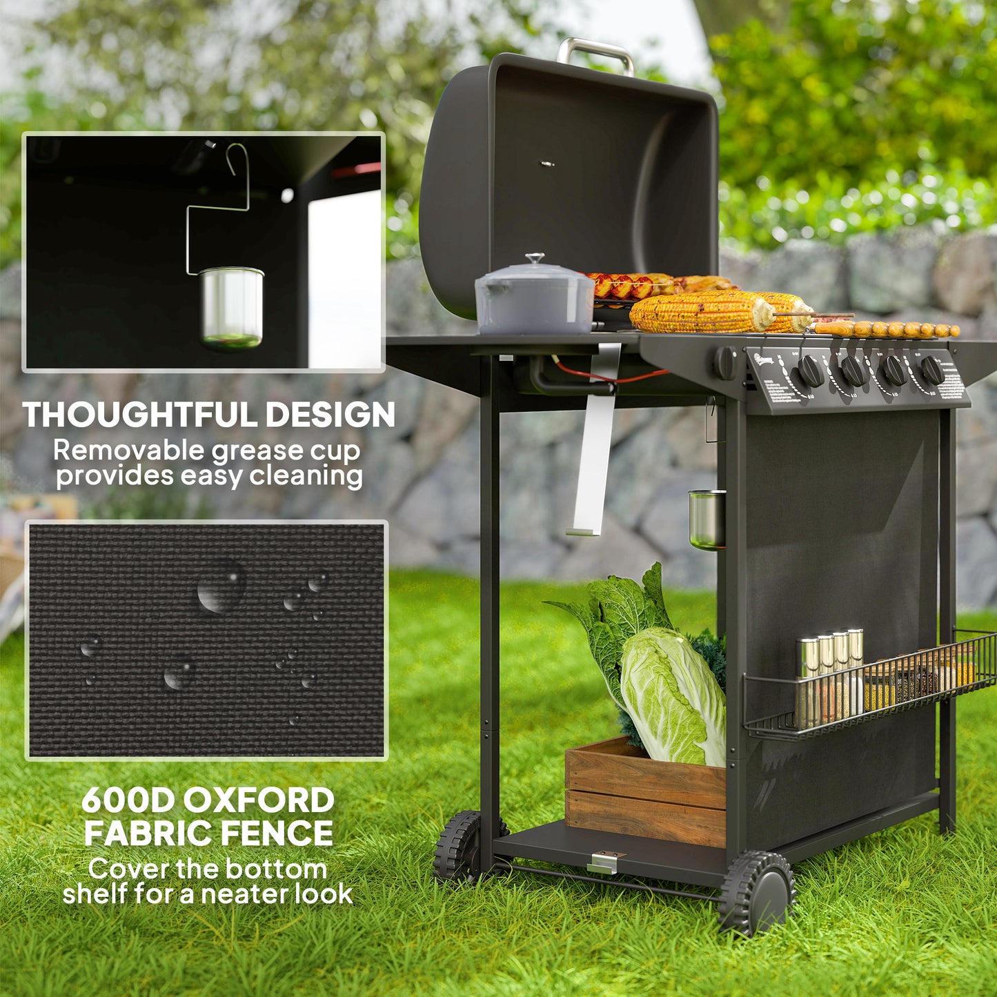 BBQ au propane 5 brûleurs avec brûleur latéral