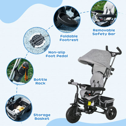 Tricycle 6-en-1 pour tout-petits avec panier et harnais