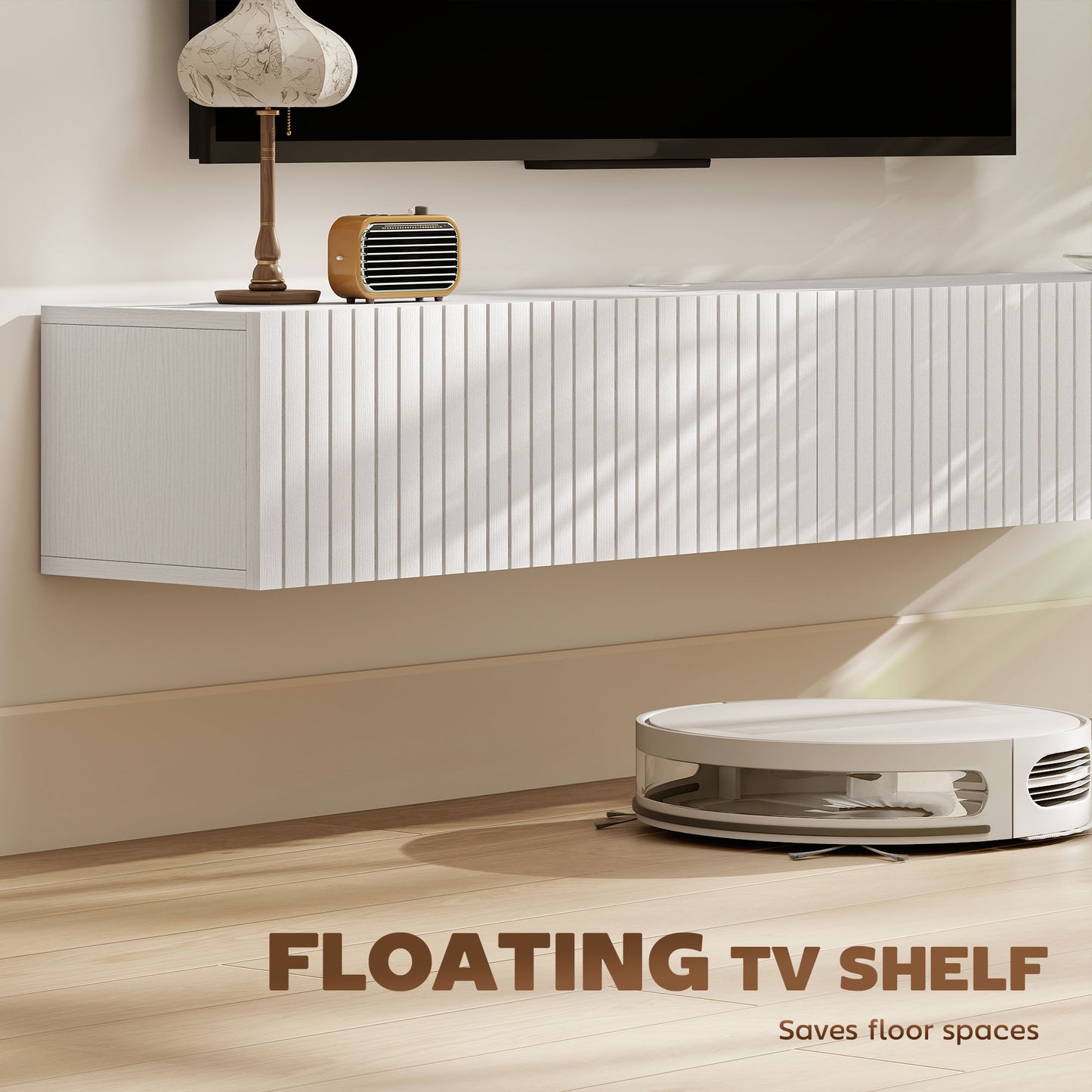 Meuble TV mural flottant avec portes cannelées 180 cm