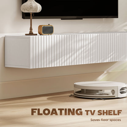 Meuble TV mural flottant avec portes cannelées 180 cm