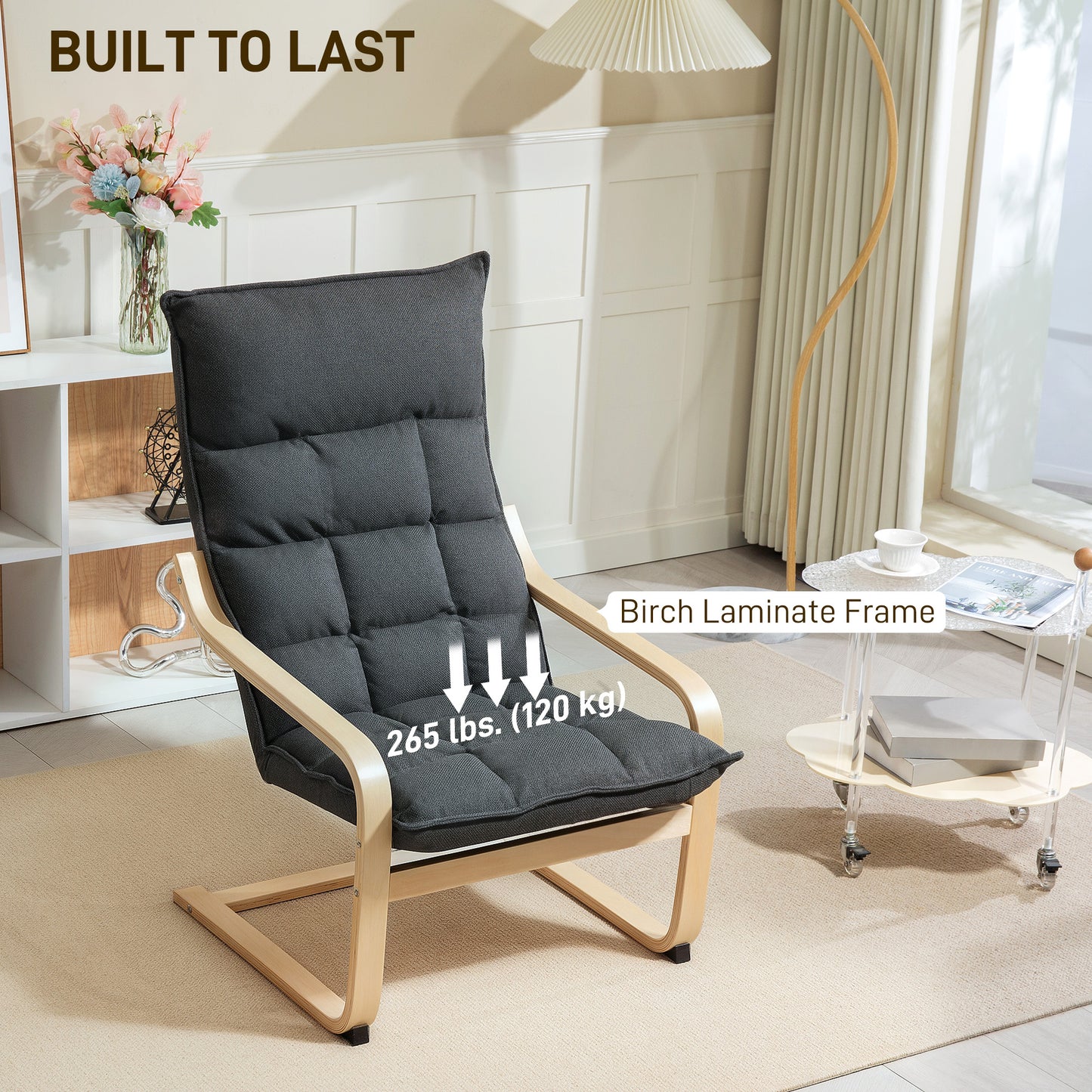 Fauteuil d'accent moderne avec accoudoirs en bois et mouvement berçant