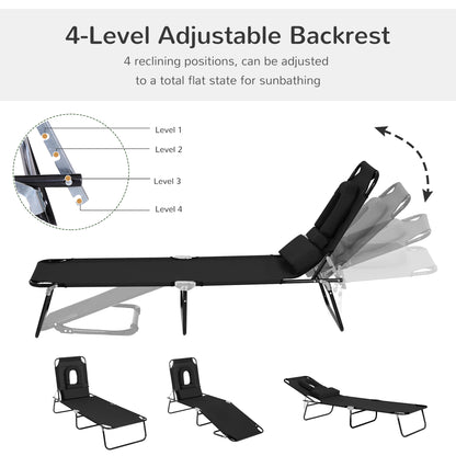 Chaise longue pliante avec trou visage ajustable