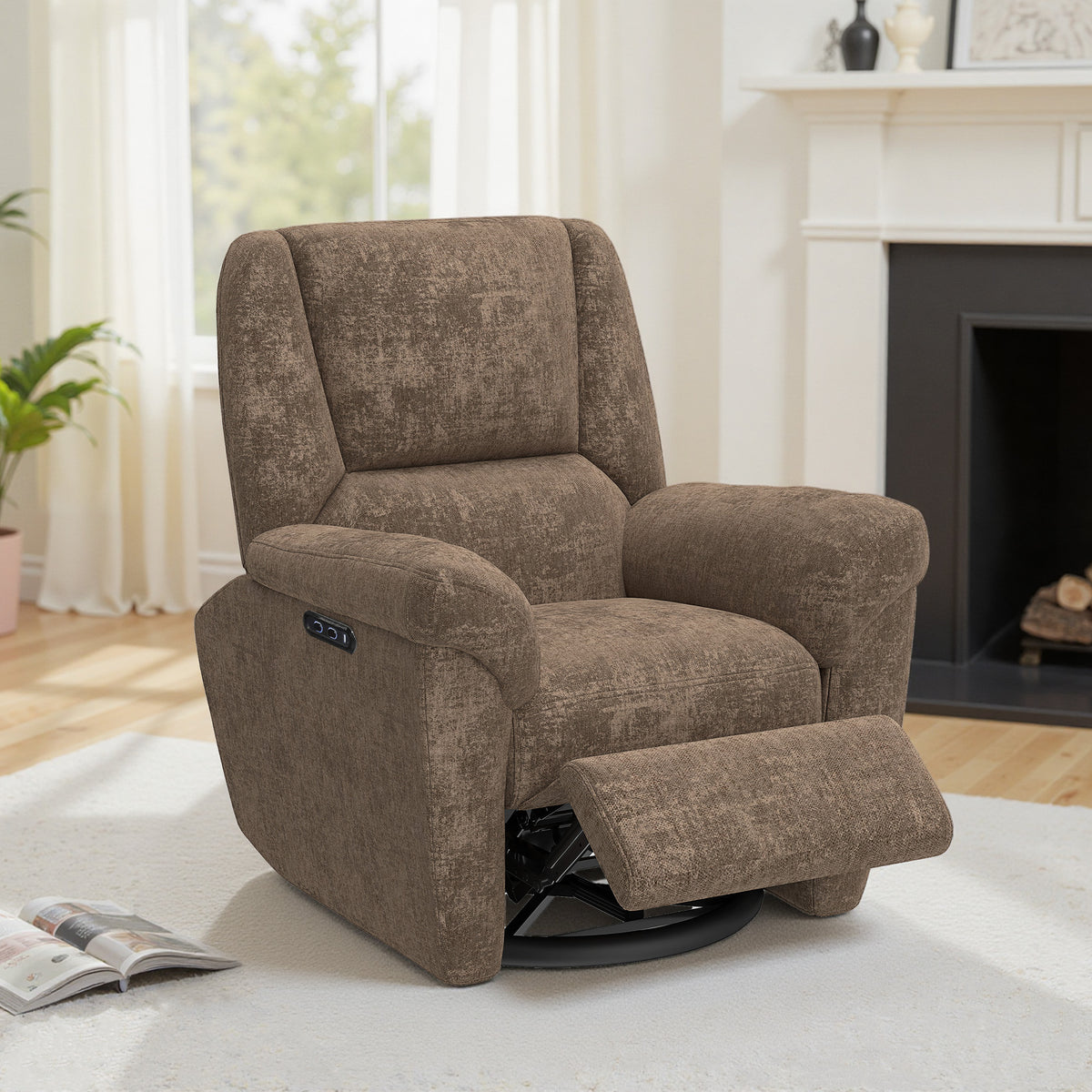 Fauteuil inclinable électrique pivotant et berçant en chenille