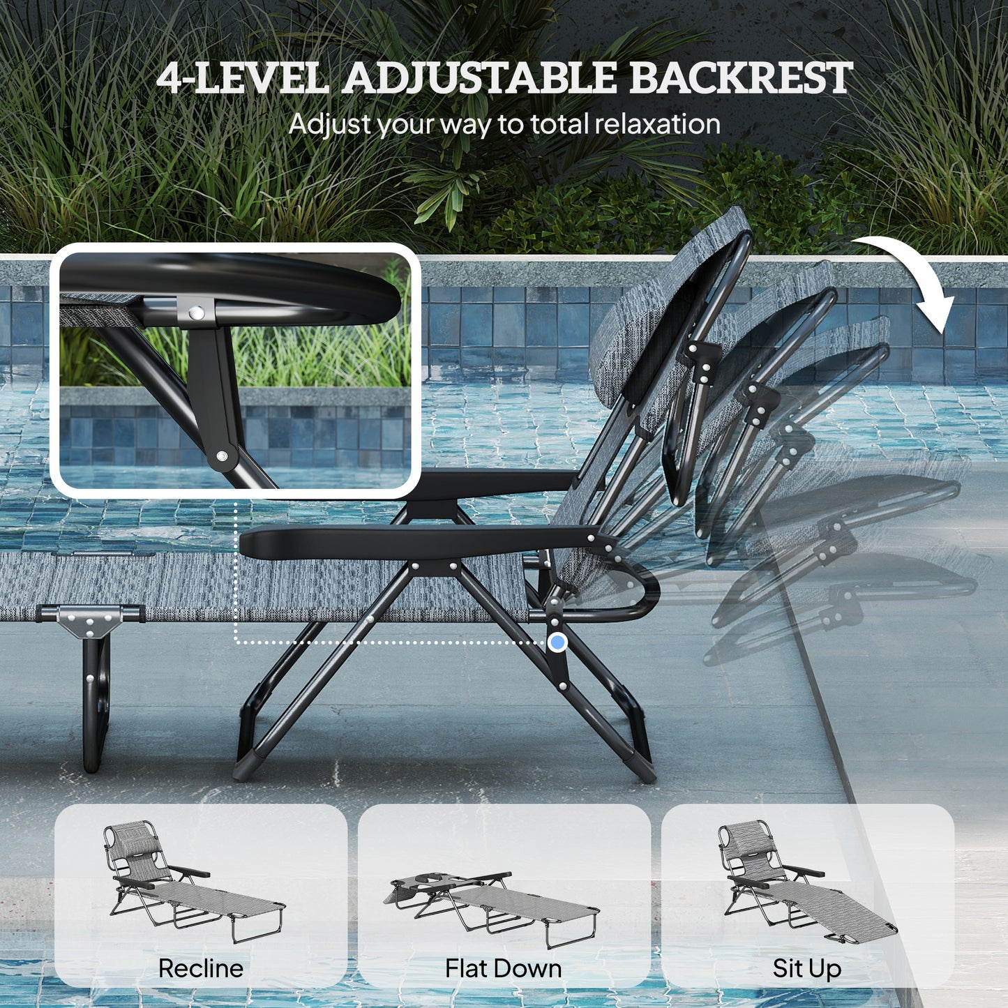 Chaise longue pliante avec dossier inclinable