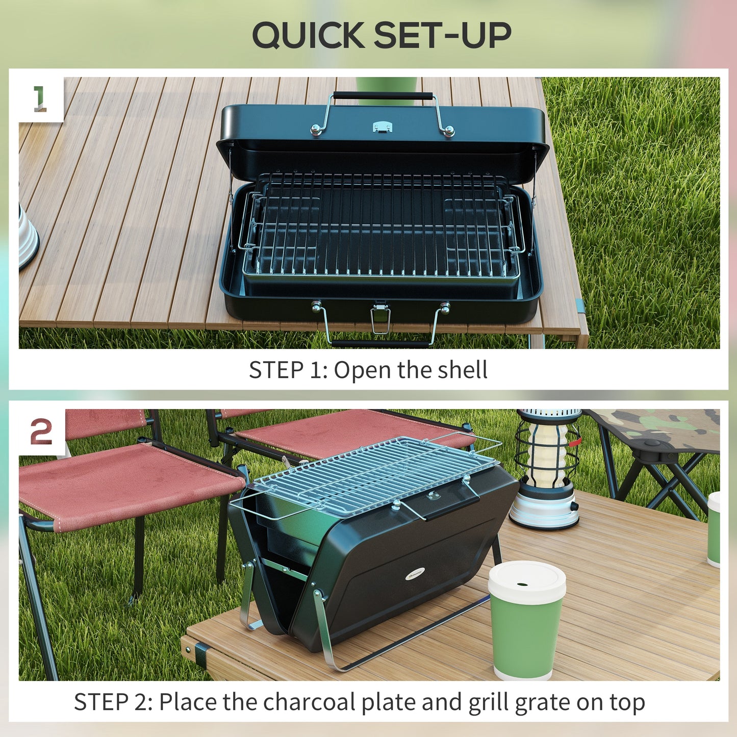 BBQ portable format valise métal charbon