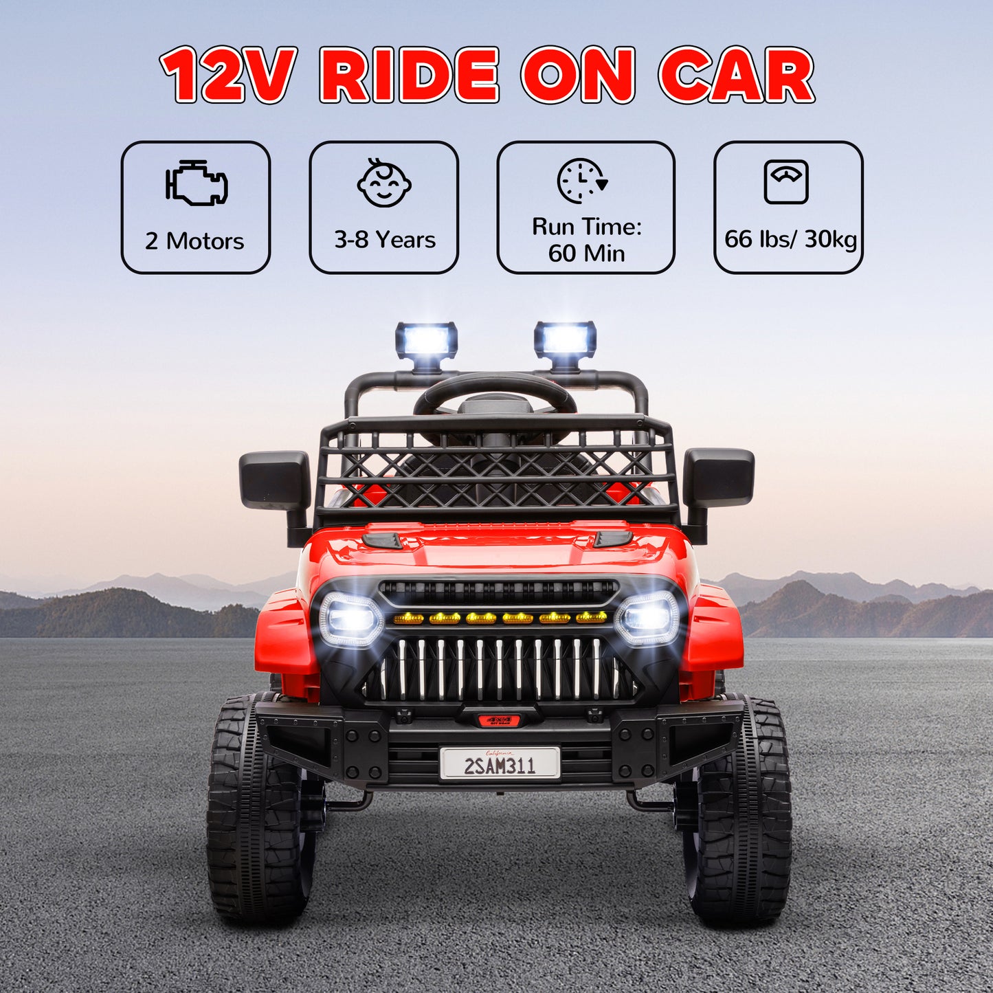Camion électrique 12V télécommandé pour enfants avec suspension