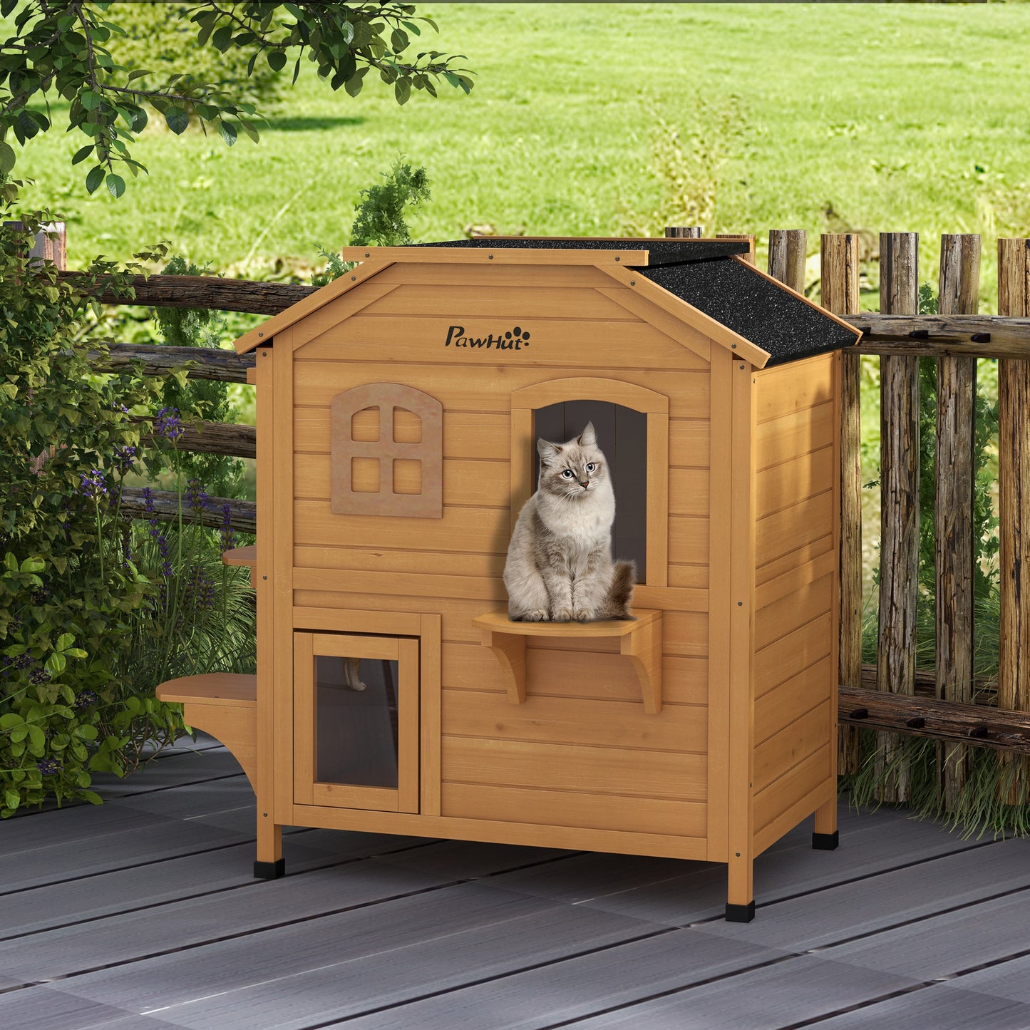 Maison pour chat extérieure 2 étages avec toit ouvrant