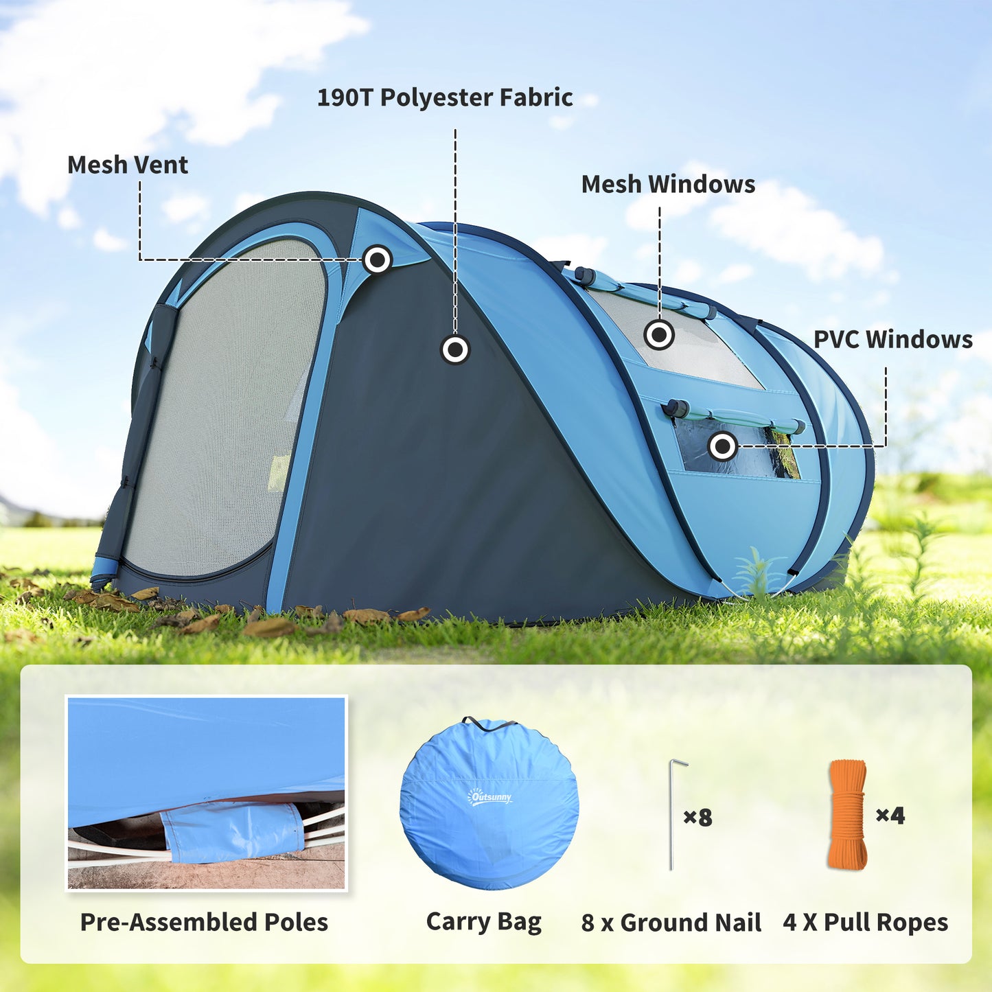 Tente de camping 4 personnes à montage automatique