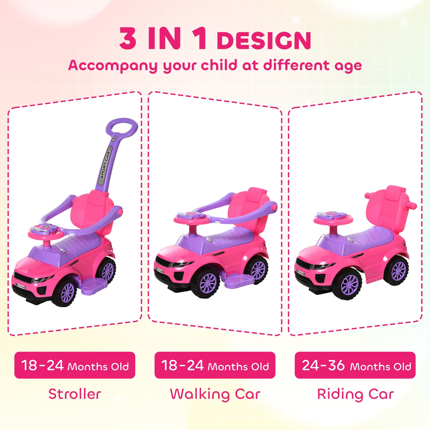 Voiture porteur pousseur 3 en 1 pour tout-petits