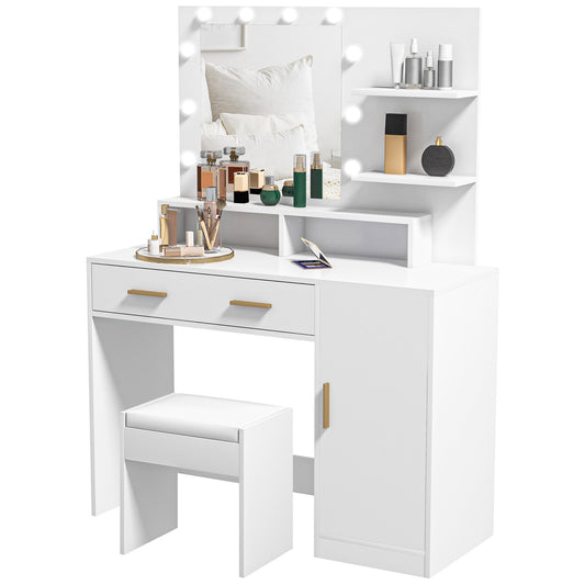 Coiffeuse avec miroir LED et tabouret