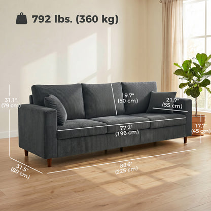 Sofa 3 places siège large et profond en velours côtelé