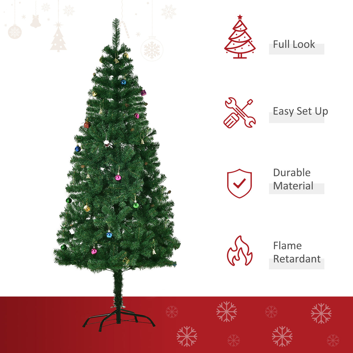Sapin de Noël artificiel 1,5 m vert — décorations incluses
