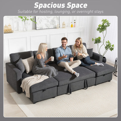 Canapé-lit convertible U en velours côtelé