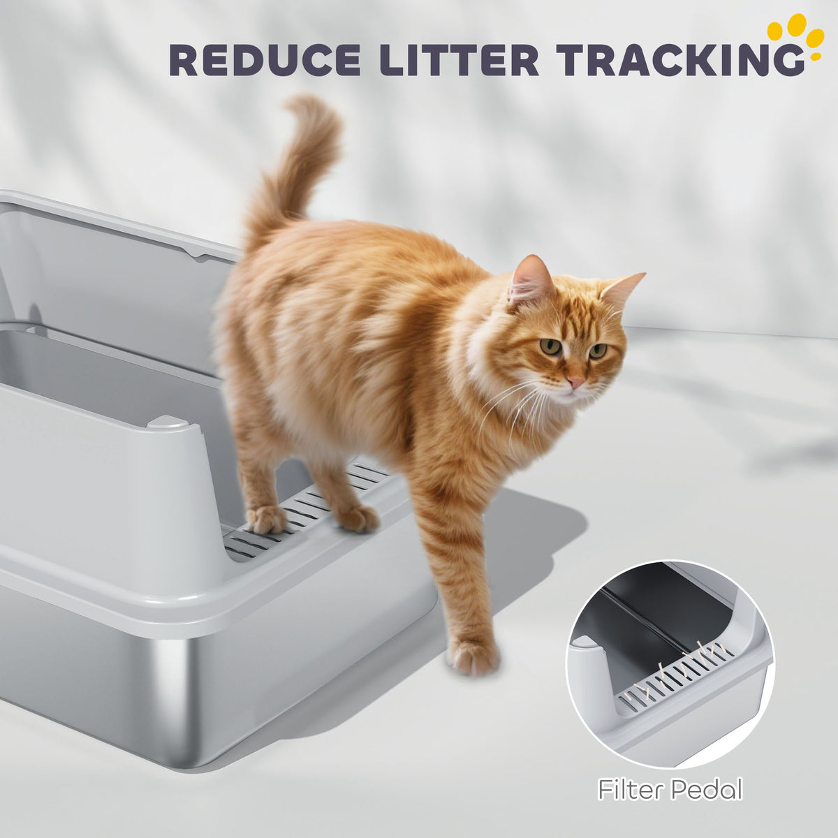 Bac à litière XL acier inoxydable pour chats — Gris