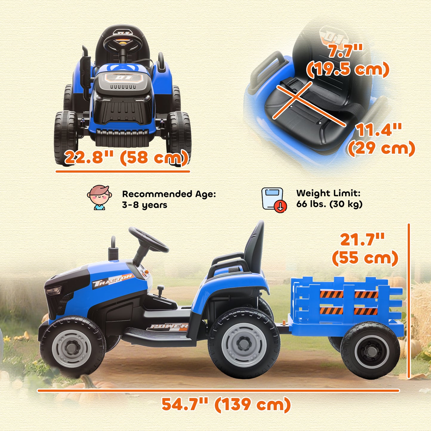 Tracteur électrique enfant 12V avec remorque