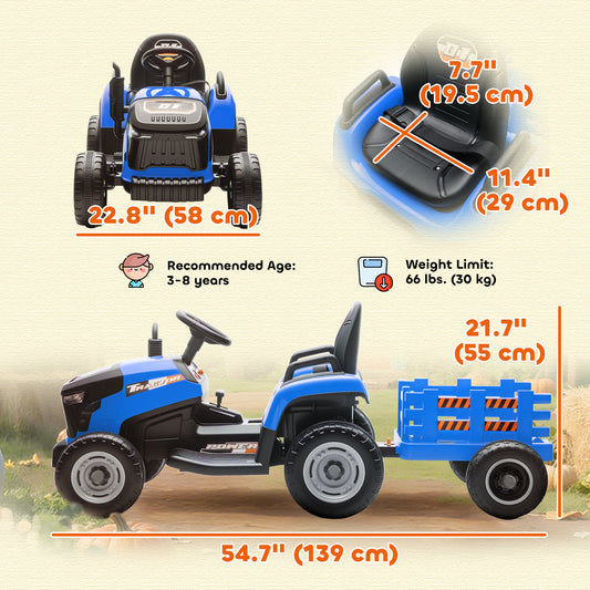 Tracteur électrique enfant 12V avec remorque