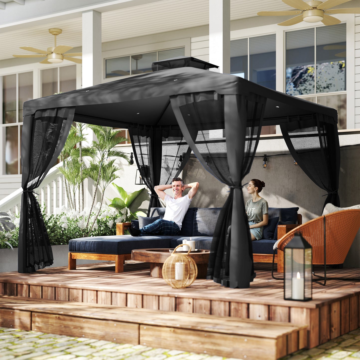 Gazebo patio toit double moustiquaire 2,9m x 2,9m