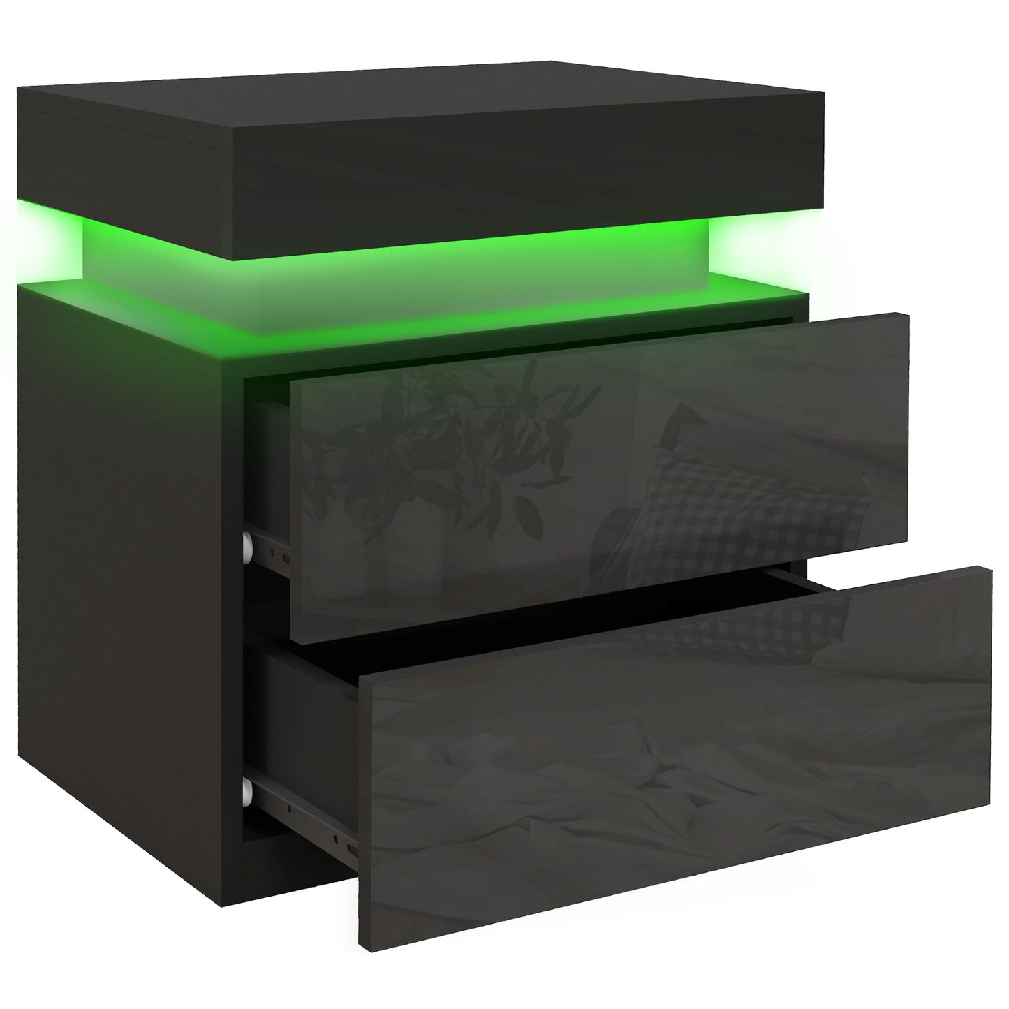 Table de nuit avec éclairage LED et 2 tiroirs