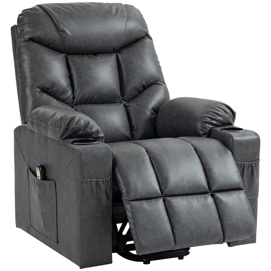 Fauteuil releveur électrique en similicuir avec porte-gobelets