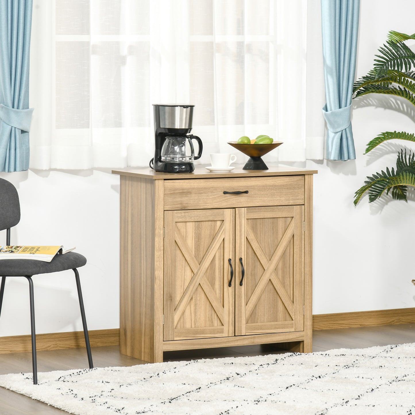 Buffet campagnard avec portes de grange et tiroir