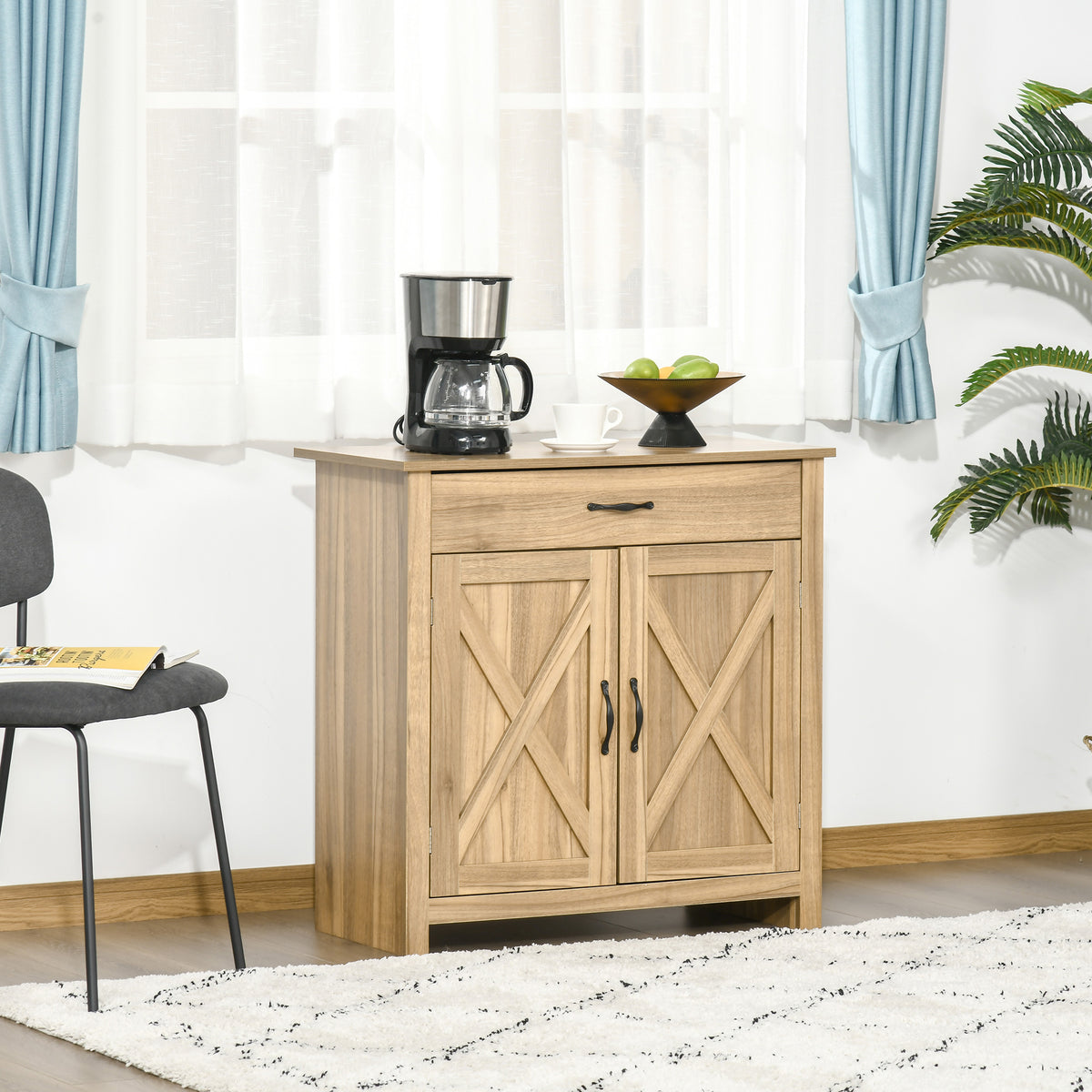Buffet campagnard avec portes de grange et tiroir