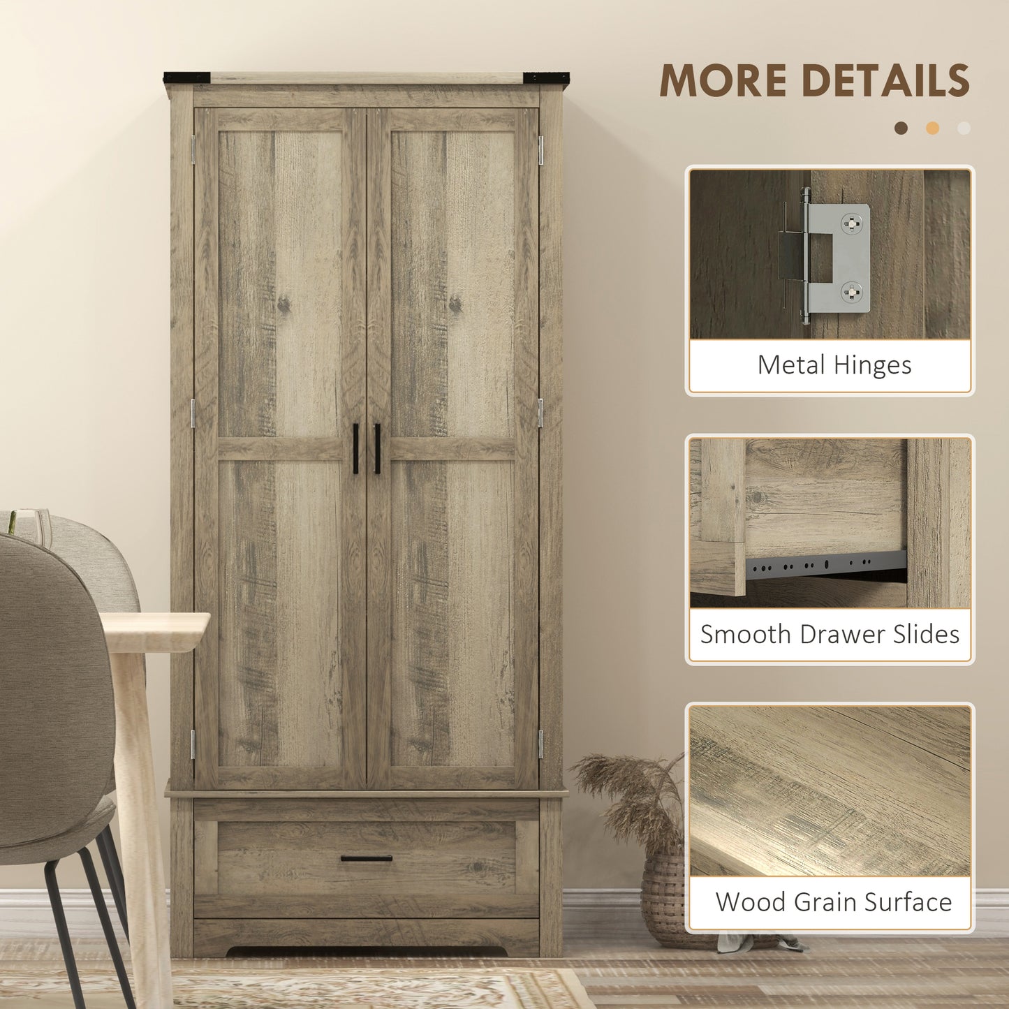 Armoire-garde-manger de cuisine style campagnard 175 cm