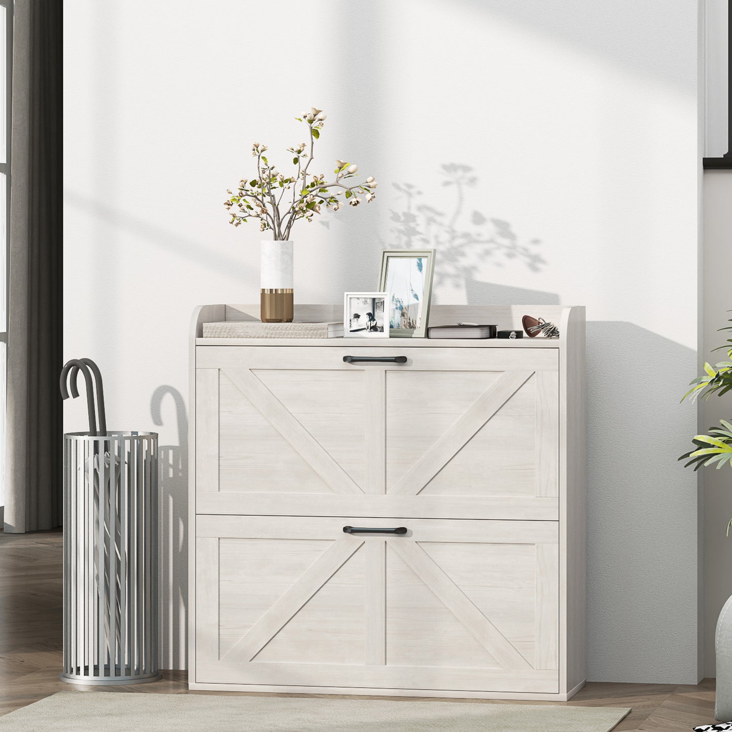 Armoire à chaussures étroite style fermette 2 tiroirs