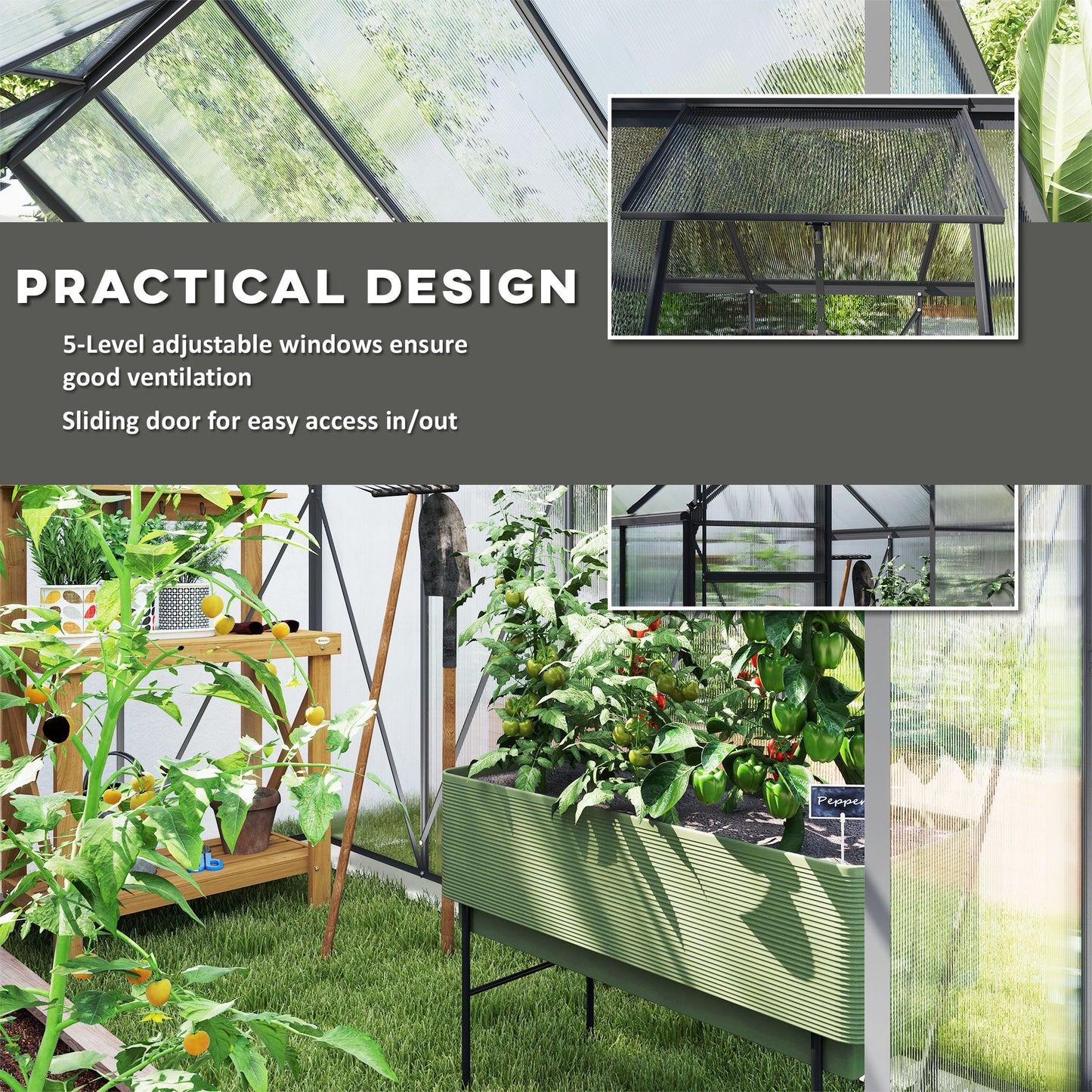 Serre de jardin polycarbonate 183 x 183 x 198 cm