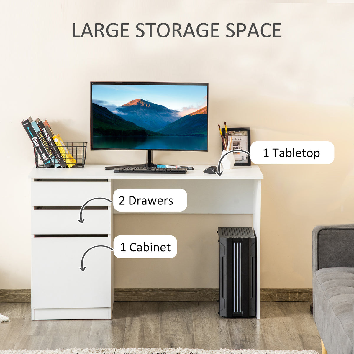 Bureau informatique avec tiroirs et armoire