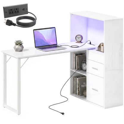 Bureau informatique avec tiroirs, prises et éclairage DEL