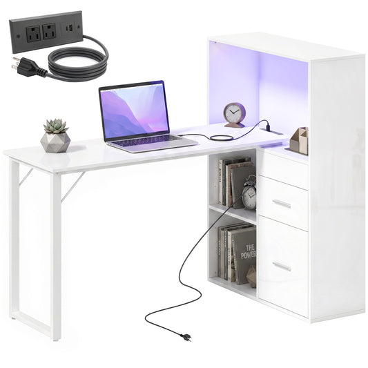 Bureau informatique avec tiroirs, prises et éclairage DEL