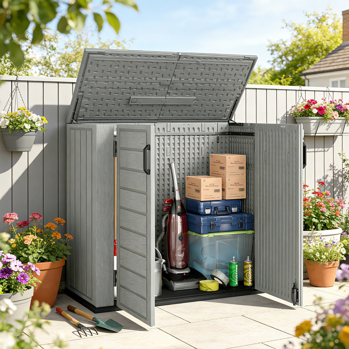 Abri de rangement extérieur en plastique résistant