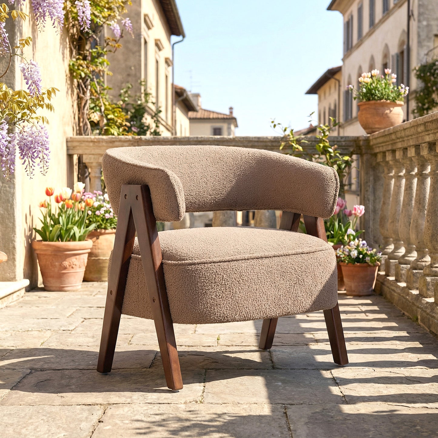 Fauteuil accent sherpa fleece pieds bois nordique